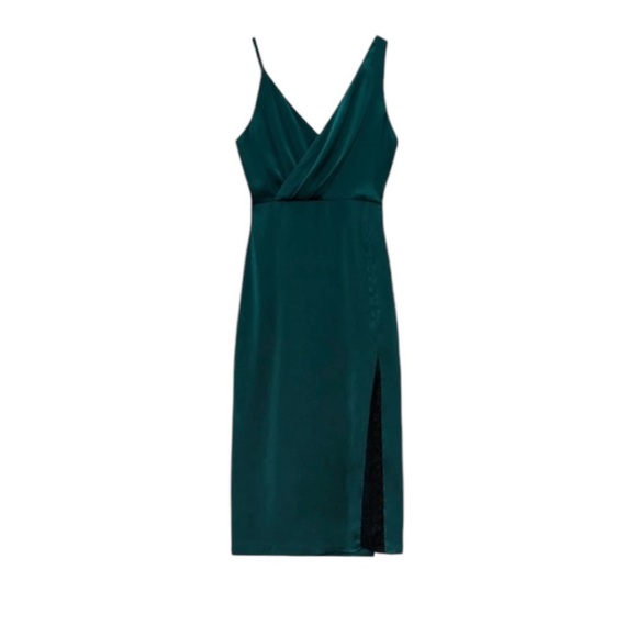 Zara Green Sheath Midi Dress with Spaghetti Straps - Picture 1 of 9